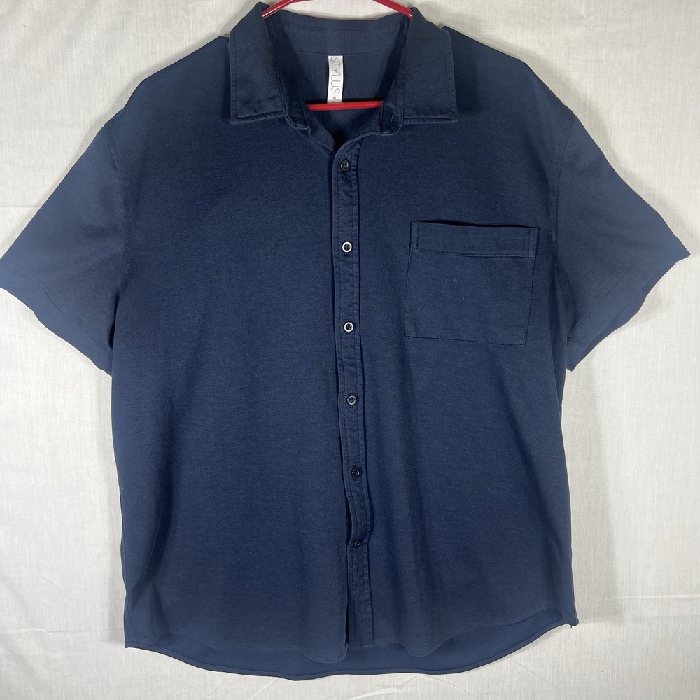 Stylus Mens XL Short Sleeve Button Up Shirt Navy Blue Casual Pocket